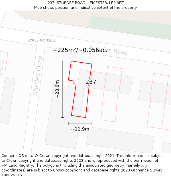 237, STURDEE ROAD, LEICESTER, LE2 9FZ: Plot and title map