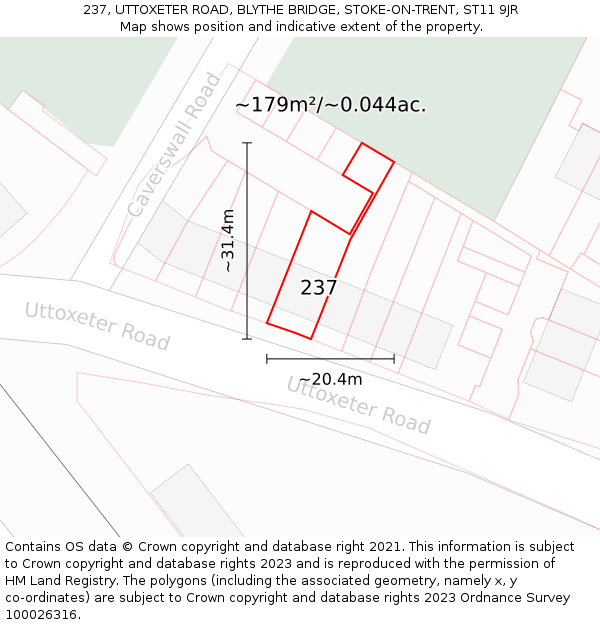 237, UTTOXETER ROAD, BLYTHE BRIDGE, STOKE-ON-TRENT, ST11 9JR: Plot and title map