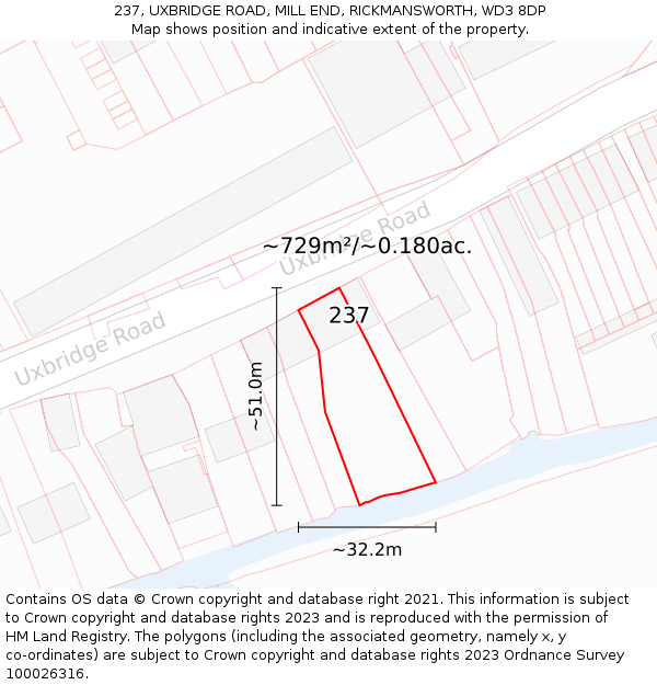237, UXBRIDGE ROAD, MILL END, RICKMANSWORTH, WD3 8DP: Plot and title map
