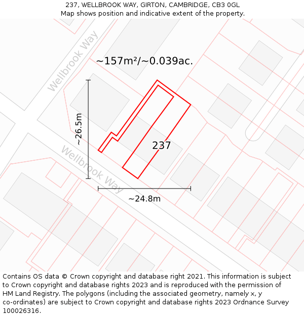 237, WELLBROOK WAY, GIRTON, CAMBRIDGE, CB3 0GL: Plot and title map