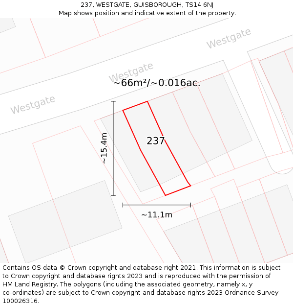237, WESTGATE, GUISBOROUGH, TS14 6NJ: Plot and title map
