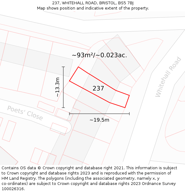 237, WHITEHALL ROAD, BRISTOL, BS5 7BJ: Plot and title map