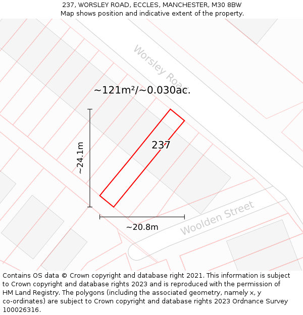 237, WORSLEY ROAD, ECCLES, MANCHESTER, M30 8BW: Plot and title map
