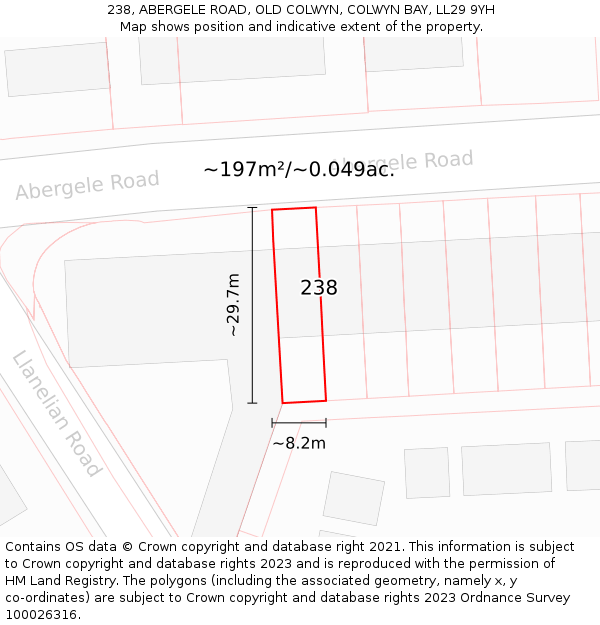 238, ABERGELE ROAD, OLD COLWYN, COLWYN BAY, LL29 9YH: Plot and title map