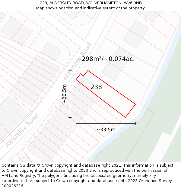 238, ALDERSLEY ROAD, WOLVERHAMPTON, WV6 9NB: Plot and title map