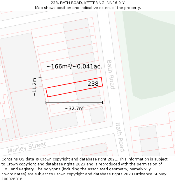 238, BATH ROAD, KETTERING, NN16 9LY: Plot and title map