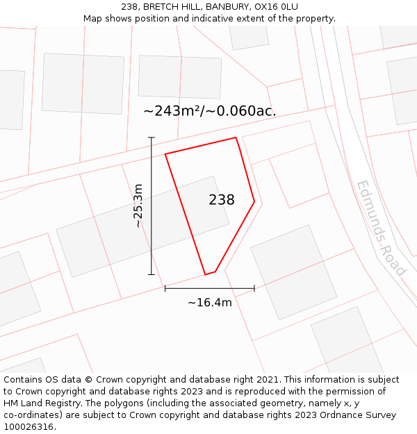 238, BRETCH HILL, BANBURY, OX16 0LU: Plot and title map