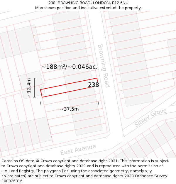 238, BROWNING ROAD, LONDON, E12 6NU: Plot and title map