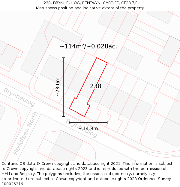 238, BRYNHEULOG, PENTWYN, CARDIFF, CF23 7JF: Plot and title map