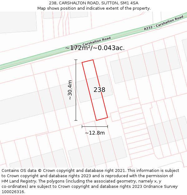 238, CARSHALTON ROAD, SUTTON, SM1 4SA: Plot and title map