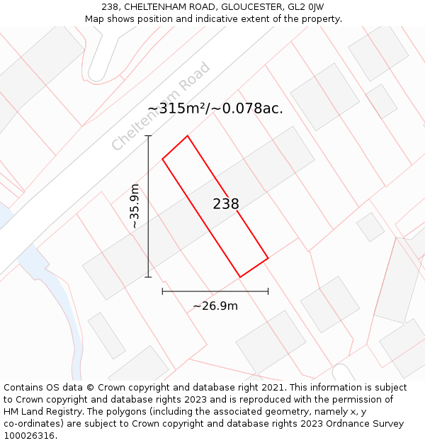 238, CHELTENHAM ROAD, GLOUCESTER, GL2 0JW: Plot and title map