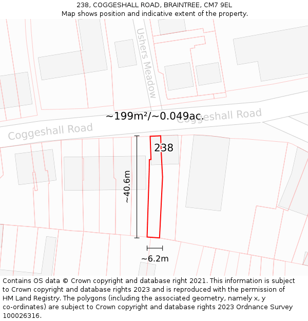 238, COGGESHALL ROAD, BRAINTREE, CM7 9EL: Plot and title map