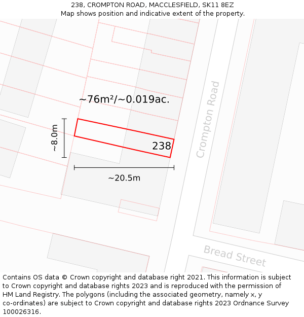 238, CROMPTON ROAD, MACCLESFIELD, SK11 8EZ: Plot and title map
