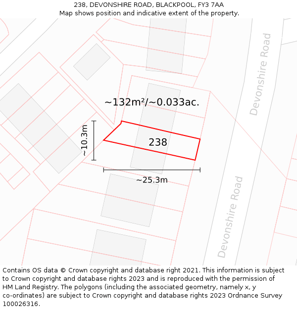 238, DEVONSHIRE ROAD, BLACKPOOL, FY3 7AA: Plot and title map
