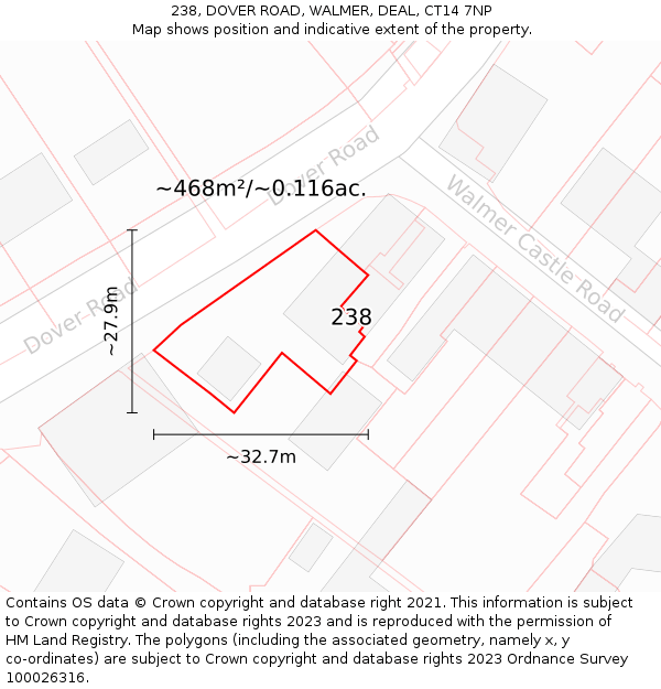 238, DOVER ROAD, WALMER, DEAL, CT14 7NP: Plot and title map