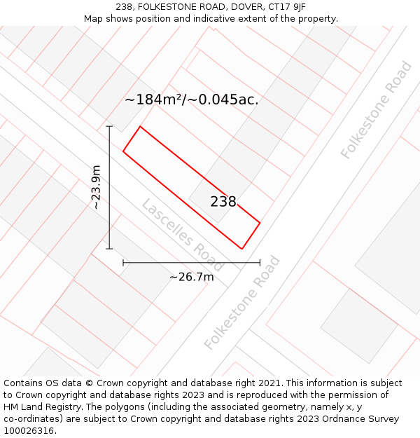 238, FOLKESTONE ROAD, DOVER, CT17 9JF: Plot and title map