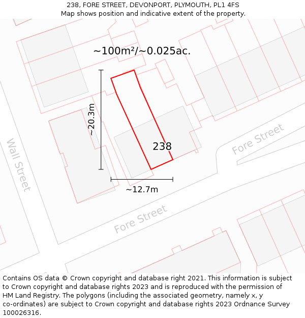238, FORE STREET, DEVONPORT, PLYMOUTH, PL1 4FS: Plot and title map