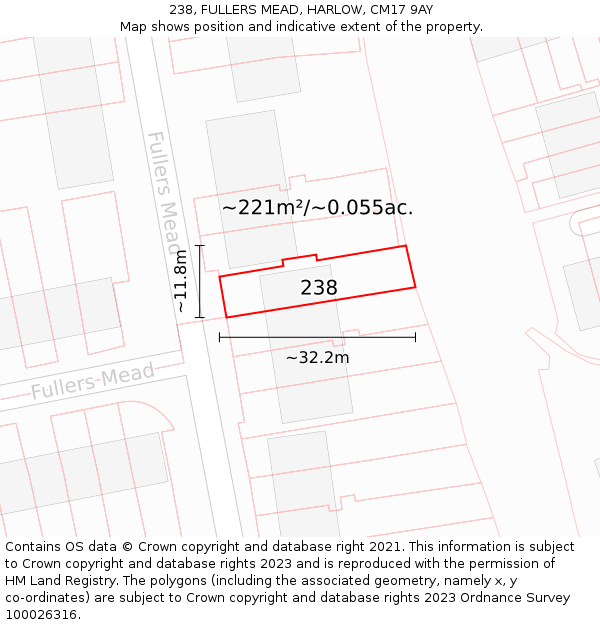 238, FULLERS MEAD, HARLOW, CM17 9AY: Plot and title map