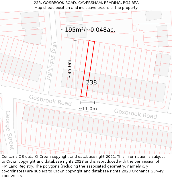 238, GOSBROOK ROAD, CAVERSHAM, READING, RG4 8EA: Plot and title map