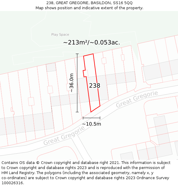 238, GREAT GREGORIE, BASILDON, SS16 5QQ: Plot and title map