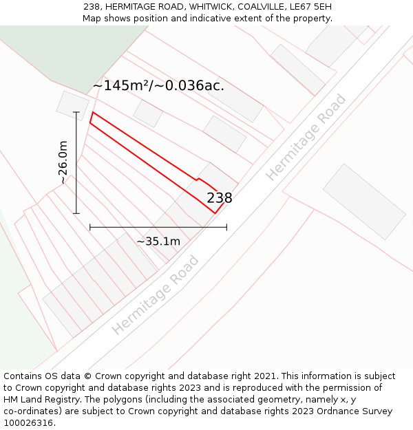 238, HERMITAGE ROAD, WHITWICK, COALVILLE, LE67 5EH: Plot and title map