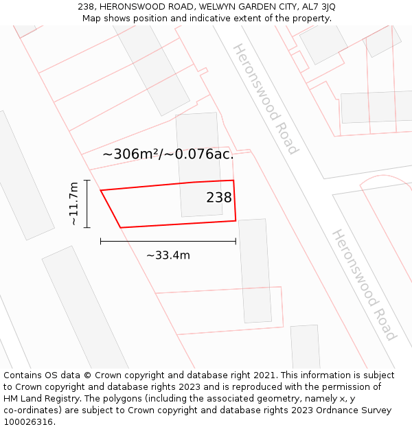 238, HERONSWOOD ROAD, WELWYN GARDEN CITY, AL7 3JQ: Plot and title map