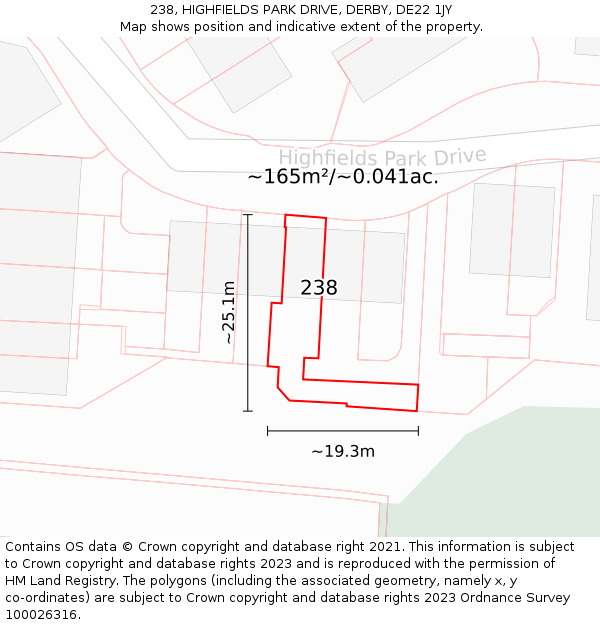 238, HIGHFIELDS PARK DRIVE, DERBY, DE22 1JY: Plot and title map