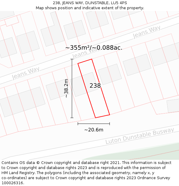 238, JEANS WAY, DUNSTABLE, LU5 4PS: Plot and title map