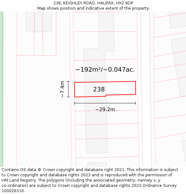 238, KEIGHLEY ROAD, HALIFAX, HX2 9DP: Plot and title map