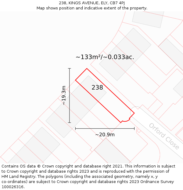 238, KINGS AVENUE, ELY, CB7 4PJ: Plot and title map