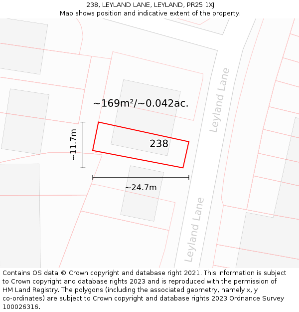 238, LEYLAND LANE, LEYLAND, PR25 1XJ: Plot and title map