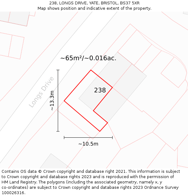 238, LONGS DRIVE, YATE, BRISTOL, BS37 5XR: Plot and title map