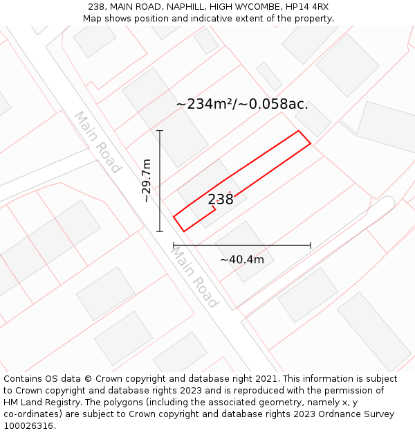 238, MAIN ROAD, NAPHILL, HIGH WYCOMBE, HP14 4RX: Plot and title map
