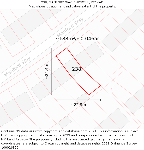 238, MANFORD WAY, CHIGWELL, IG7 4AD: Plot and title map