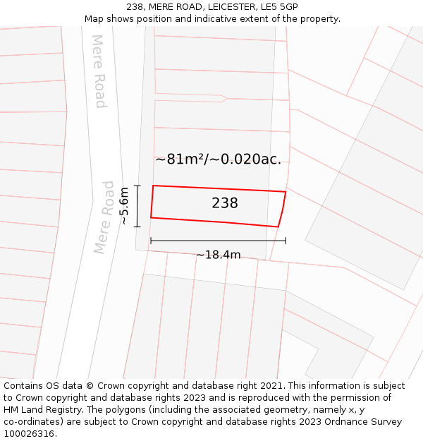 238, MERE ROAD, LEICESTER, LE5 5GP: Plot and title map