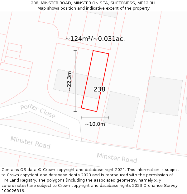 238, MINSTER ROAD, MINSTER ON SEA, SHEERNESS, ME12 3LL: Plot and title map