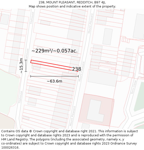238, MOUNT PLEASANT, REDDITCH, B97 4JL: Plot and title map