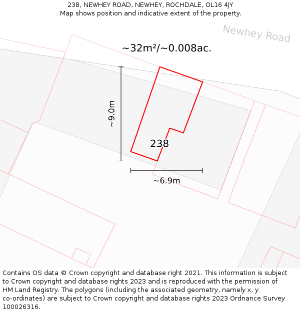 238, NEWHEY ROAD, NEWHEY, ROCHDALE, OL16 4JY: Plot and title map