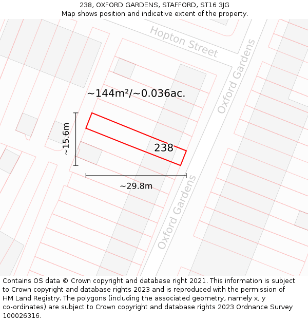 238, OXFORD GARDENS, STAFFORD, ST16 3JG: Plot and title map