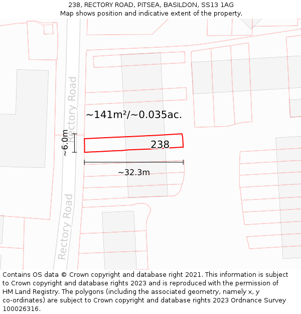 238, RECTORY ROAD, PITSEA, BASILDON, SS13 1AG: Plot and title map