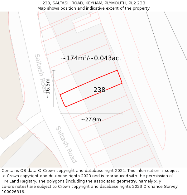 238, SALTASH ROAD, KEYHAM, PLYMOUTH, PL2 2BB: Plot and title map