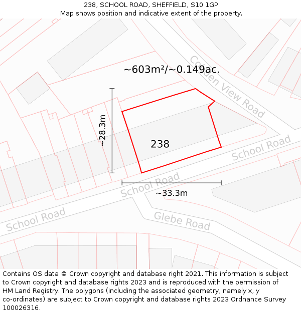 238, SCHOOL ROAD, SHEFFIELD, S10 1GP: Plot and title map