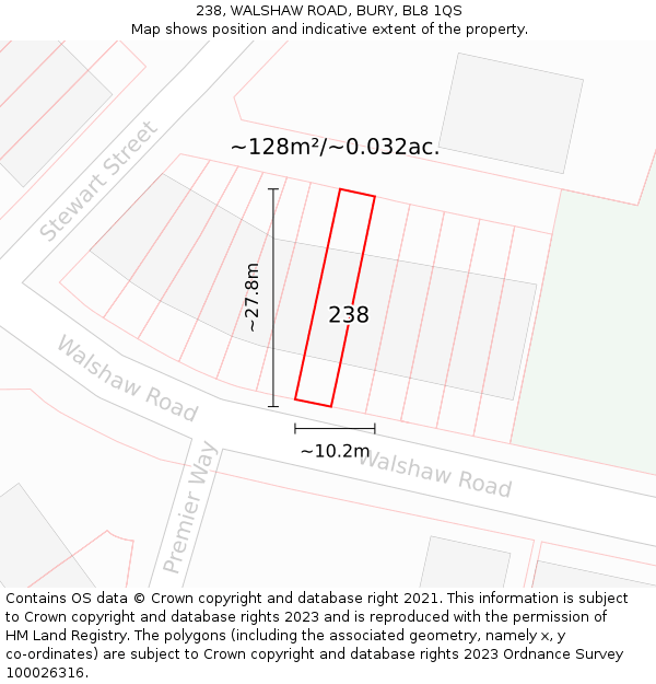 238, WALSHAW ROAD, BURY, BL8 1QS: Plot and title map
