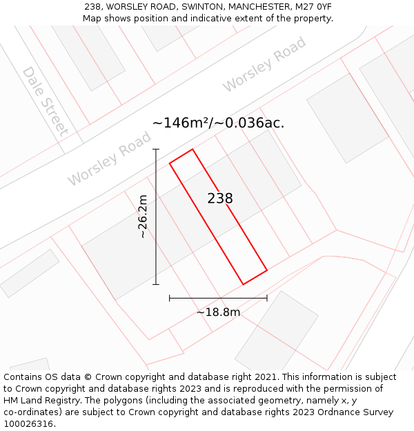 238, WORSLEY ROAD, SWINTON, MANCHESTER, M27 0YF: Plot and title map