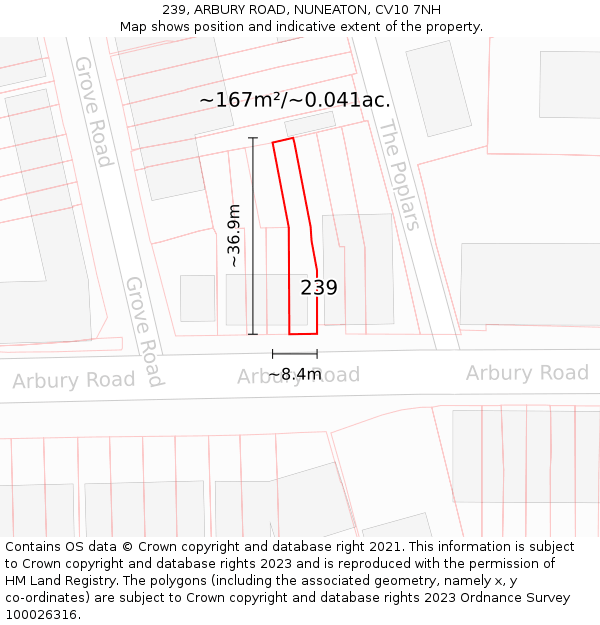239, ARBURY ROAD, NUNEATON, CV10 7NH: Plot and title map