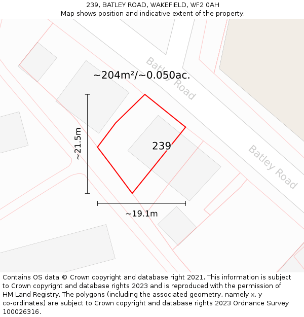 239, BATLEY ROAD, WAKEFIELD, WF2 0AH: Plot and title map
