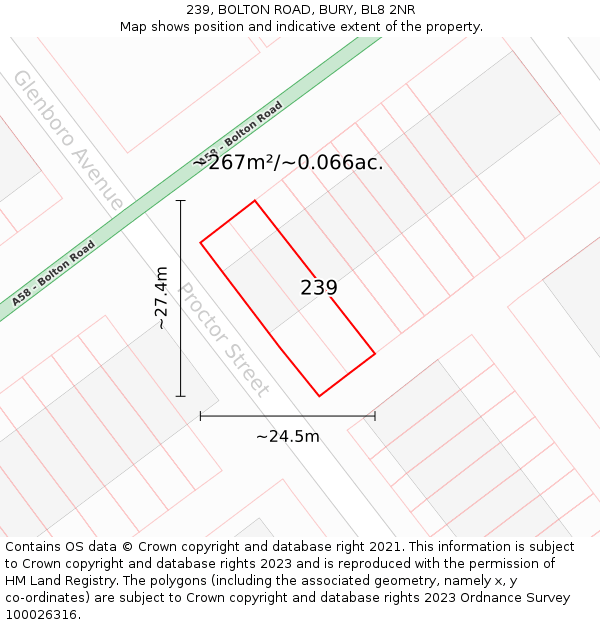 239, BOLTON ROAD, BURY, BL8 2NR: Plot and title map