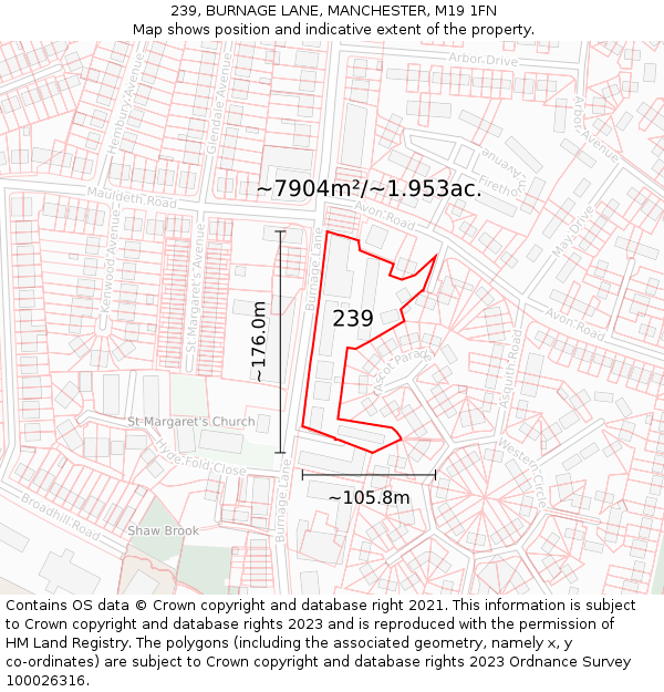 239, BURNAGE LANE, MANCHESTER, M19 1FN: Plot and title map