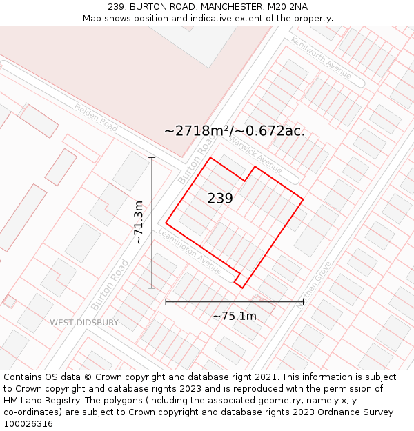 239, BURTON ROAD, MANCHESTER, M20 2NA: Plot and title map