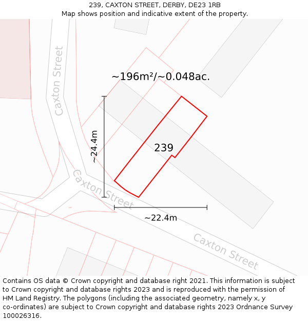 239, CAXTON STREET, DERBY, DE23 1RB: Plot and title map